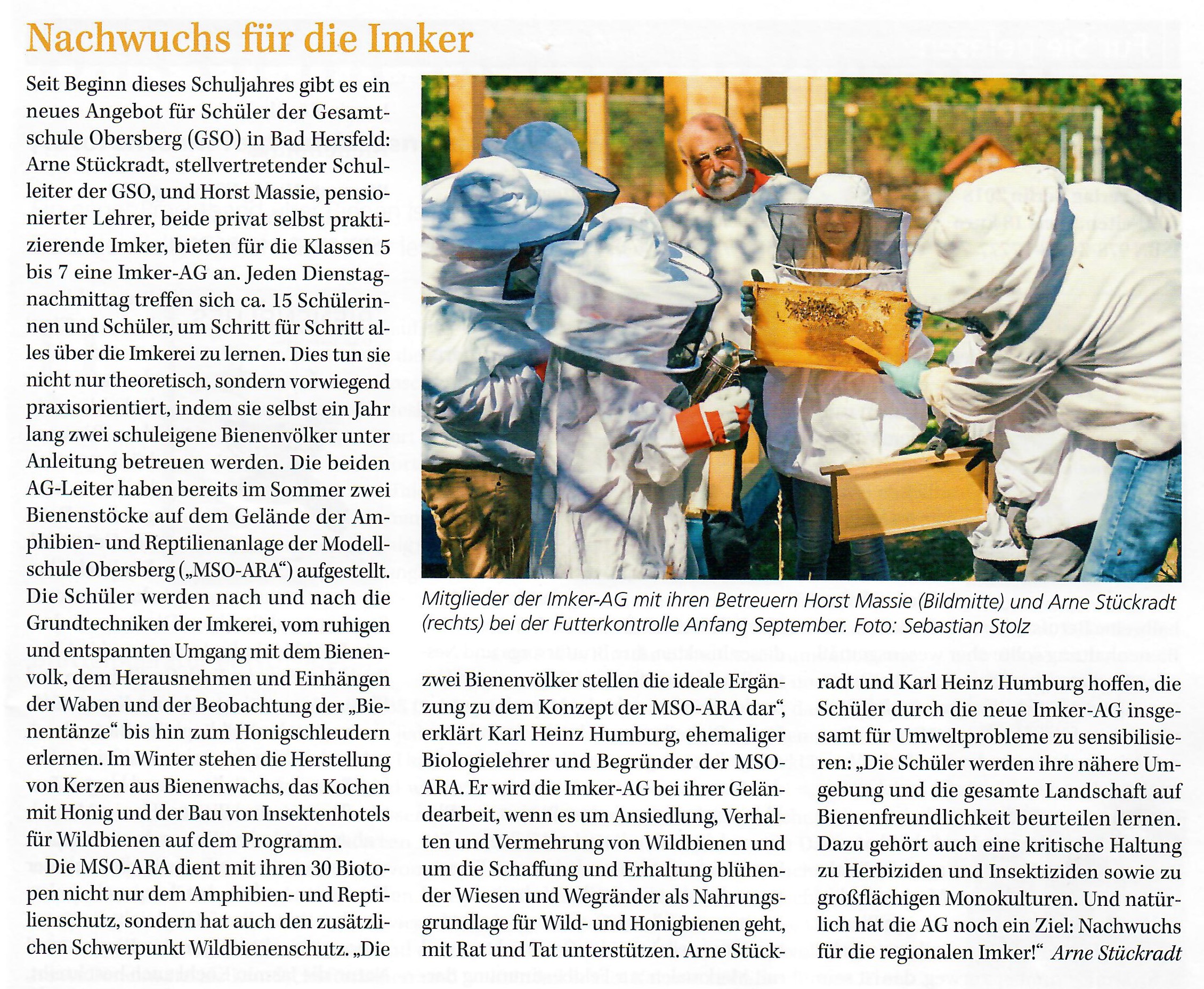 Bericht unseres Vereinsmitglieds Arne Stückrath in der Zeitschrift "bienen&natur" 11/2018
