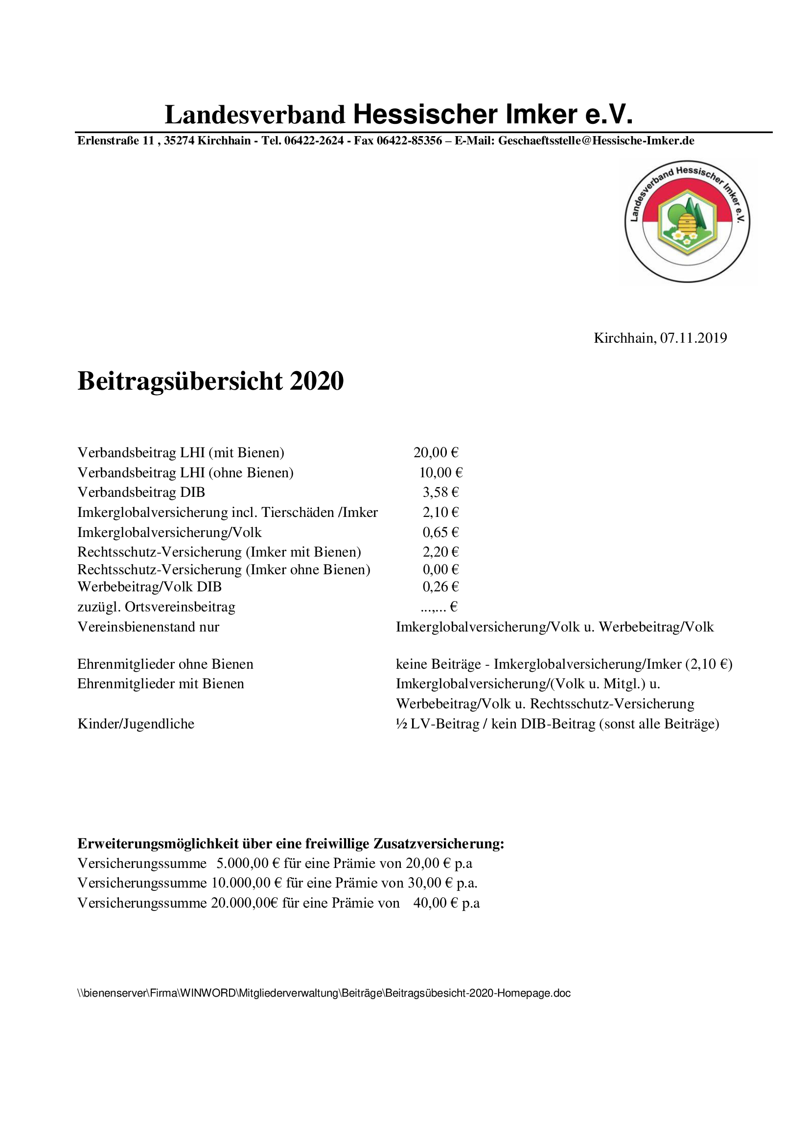 Informationen zur Gebuehrenordnung 2020